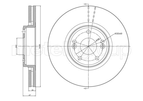 METELLI Bremseskive 230675c ventileret 300mm 26mm for RENAULT