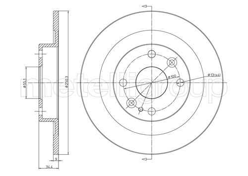 METELLI Bremseskive 230665 fuld 250mm 9mm for MAZDA