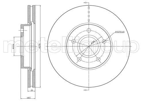METELLI Bremseskive 230685c ventileret 278mm 25mm for VOLVO FORD