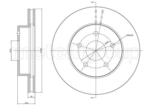 METELLI Bremseskive 230696c ventileret 305mm 26mm for JEEP