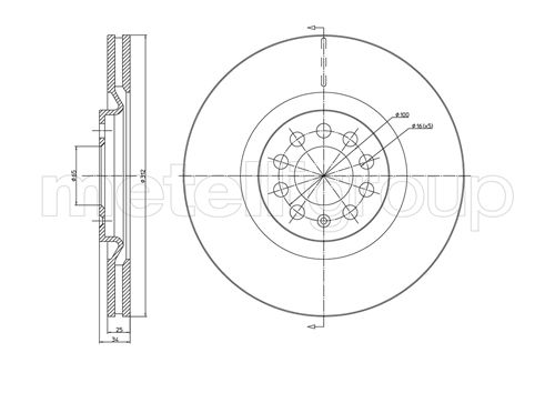 METELLI Bremseskive 230706c ventileret 312mm 25mm for SKODA