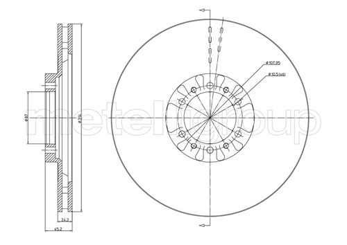 METELLI Bremseskive 230709 ventileret 314mm 24mm for MITSUBISHI