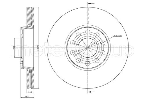 METELLI Bremseskive 230745c ventileret 288mm 25mm for VW