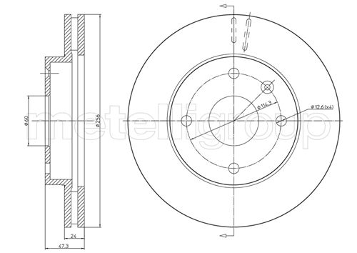 METELLI Bremseskive 230719 ventileret 256mm 24mm for DAEWOO