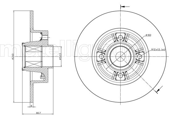 METELLI Bremseskive 230722 fuld 240mm 8mm for RENAULT TRUCKS