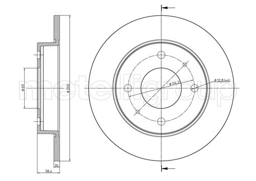 METELLI Bremseskive 230768c fuld 250mm 10mm for MITSUBISHI SMART