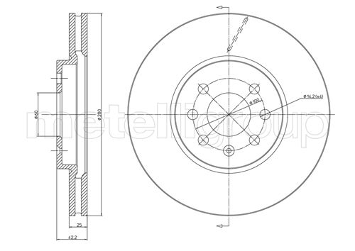 METELLI Bremseskive 230800c ventileret 280mm 25mm for OPEL