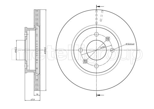 METELLI Bremseskive 230788 ventileret 256mm 19mm for HYUNDAI