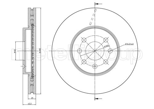 METELLI Bremseskive 230825c ventileret 280mm 25mm for OPEL