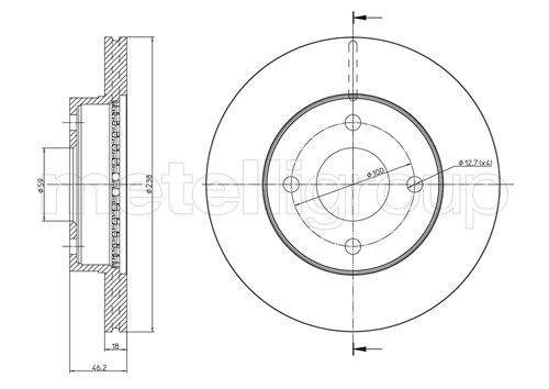 METELLI Bremseskive 230850 ventileret 238mm 18mm for NISSAN