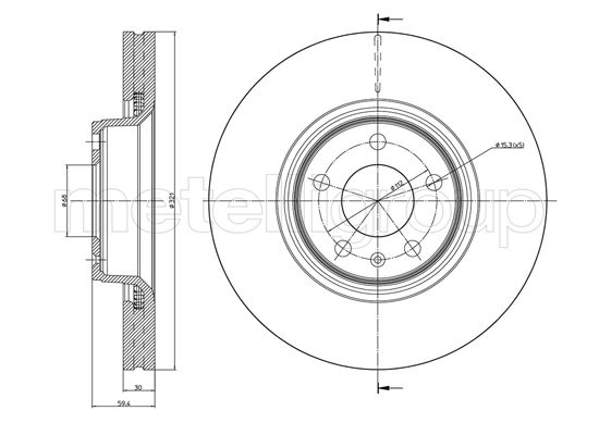 METELLI Bremseskive 230916c ventileret 321mm 30mm for AUDI
