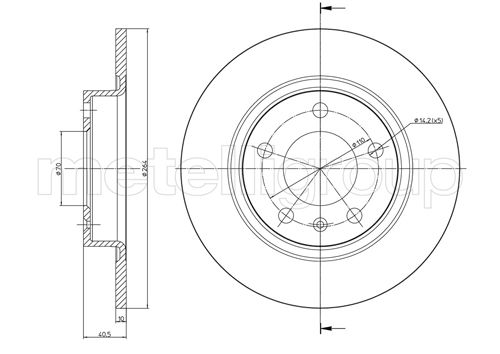METELLI Bremseskive 230890c fuld 264mm 10mm for OPEL