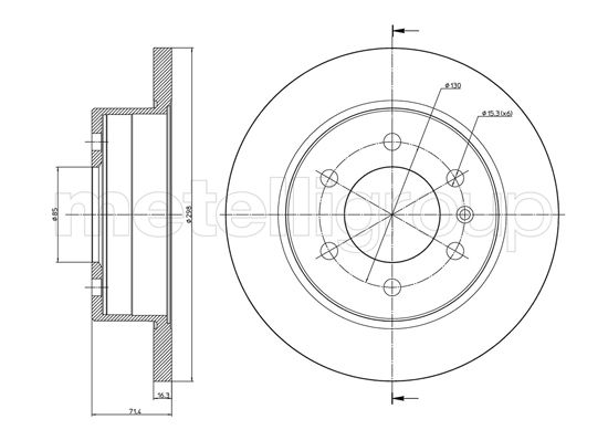 METELLI Bremseskive 230936 fuld 298mm 16mm for VW MERCEDES-BENZ