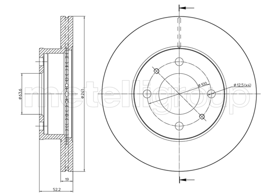 METELLI Bremseskive 230955 ventileret 241mm 19mm for HYUNDAI