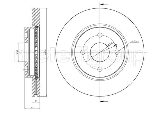 METELLI Bremseskive 230983 ventileret 258mm 23mm for MAZDA