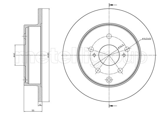 METELLI Bremseskive 231012c fuld 281mm 12mm for TOYOTA