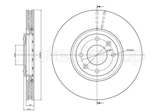 METELLI Bremseskive 230985c ventileret 302mm 26mm for PEUGEOT