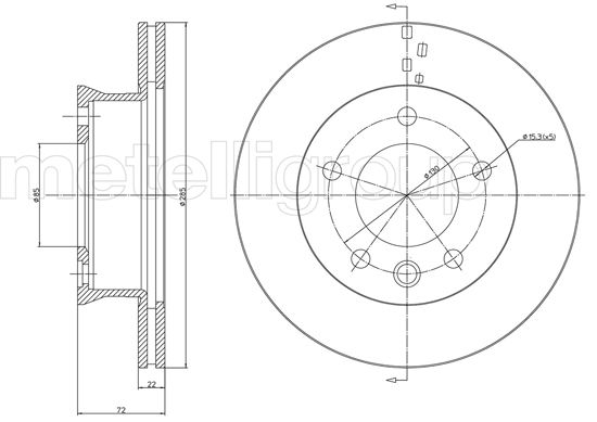 METELLI Bremseskive 230995 ventileret 285mm 22mm for MERCEDES-BENZ