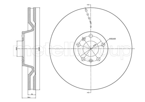 METELLI Bremseskive 231102c ventileret 360mm 34mm for AUDI VW