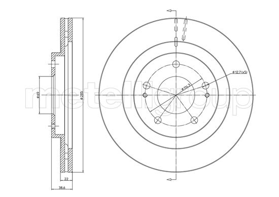 METELLI Bremseskive 231099 ventileret 284mm 22mm for MITSUBISHI