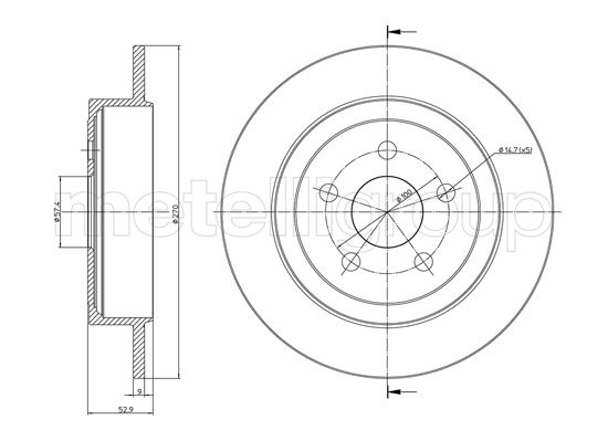 METELLI Bremseskive 231107c fuld 270mm 9mm for CHRYSLER