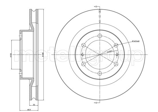 METELLI Bremseskive 231298c ventileret 338mm 32mm for TOYOTA
