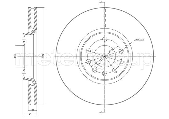 METELLI Bremseskive 231353c ventileret 314mm 28mm for OPEL SAAB