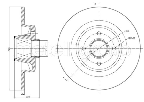 METELLI Bremseskive 231457 fuld 274mm 11mm for RENAULT