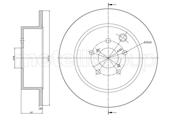 METELLI Bremseskive 231487c fuld 274mm 10mm for SUBARU