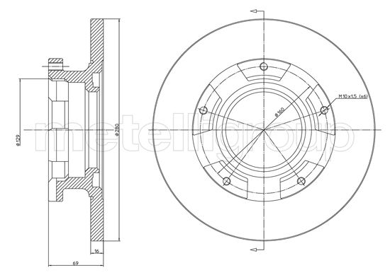 METELLI Bremseskive 231547 fuld 280mm 16mm for FORD