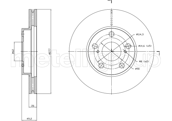 METELLI Bremseskive 231523c ventileret 277mm 26mm for TOYOTA