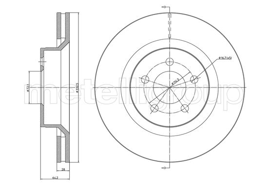 METELLI Bremseskive 231593c ventileret 332mm 28mm for DODGE JEEP