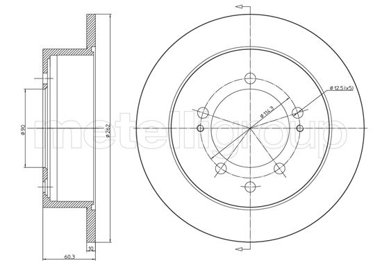 METELLI Bremseskive 231650c fuld 262mm 10mm for MITSUBISHI