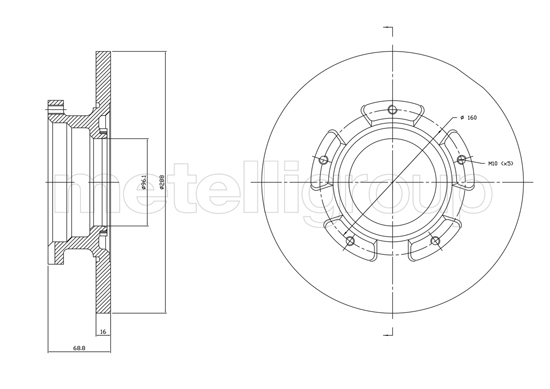 METELLI Bremseskive 231753c fuld 288mm 16mm for FORD