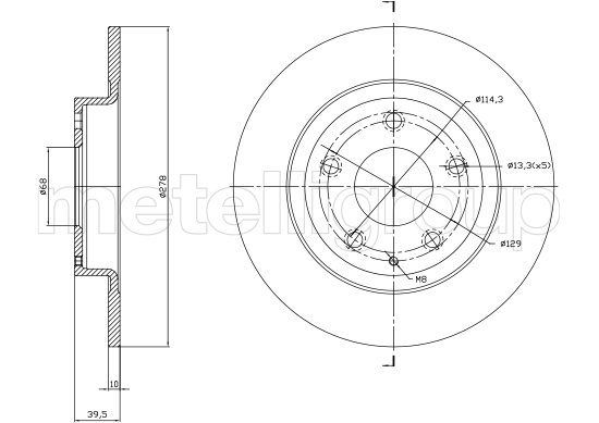 METELLI Bremseskive 231757c fuld 278mm 10mm for MAZDA