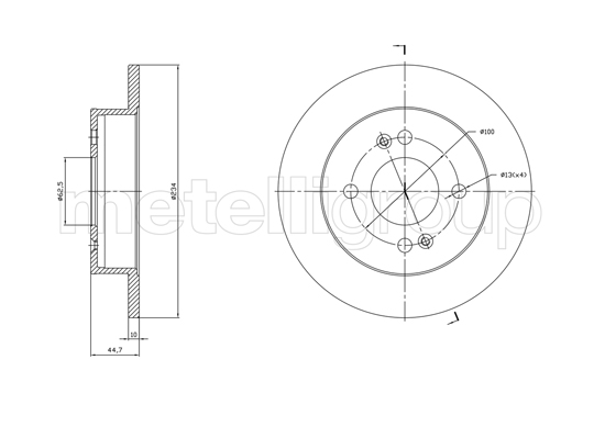 METELLI Bremseskive 231761c fuld 234mm 10mm for HYUNDAI
