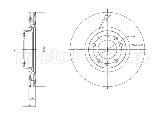 METELLI Bremseskive 231764c ventileret 283mm 26mm for PEUGEOT