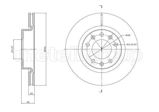 METELLI Bremseskive 231765c ventileret 266mm 22mm for PEUGEOT