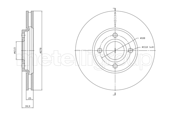 METELLI Bremseskive 231768c ventileret 278mm 25mm for FORD