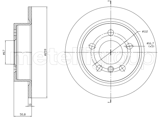 METELLI Bremseskive 231771c fuld 259mm 10mm for MINI