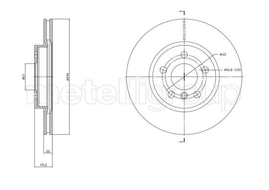 METELLI Bremseskive 231772c ventileret 294mm 22mm for MINI