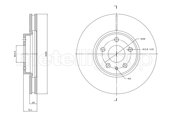 METELLI Bremseskive 231790c ventileret 300mm 28mm for FORD