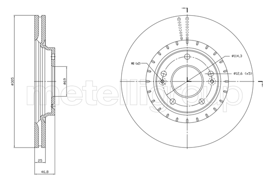 METELLI Bremseskive 231818c ventileret 305mm 25mm for KIA