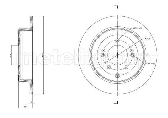 METELLI Bremseskive 231820c fuld 302mm 10mm for KIA