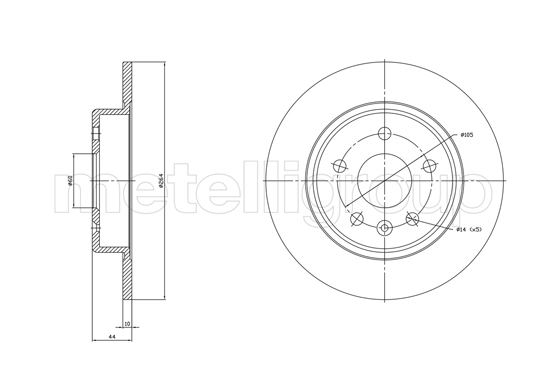 METELLI Bremseskive 231823c fuld 264mm 10mm for VAUXHALL
