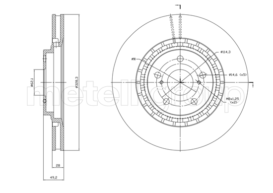 METELLI Bremseskive 231825c ventileret 328mm 28mm for LEXUS
