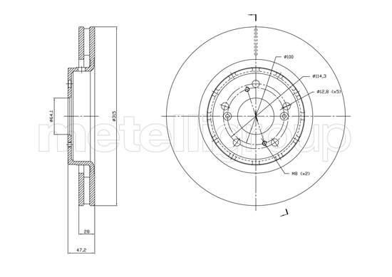 METELLI Bremseskive 231829c ventileret 315mm 28mm for HONDA