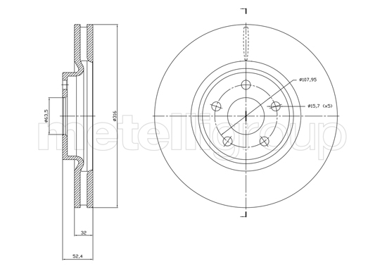 METELLI Bremseskive 231830c ventileret 316mm 32mm for FORD