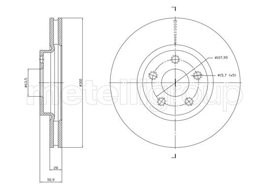 METELLI Bremseskive 231834c ventileret 300mm 28mm for FORD