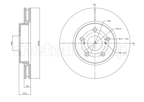 METELLI Bremseskive 231840c ventileret 298mm 28mm for TOYOTA